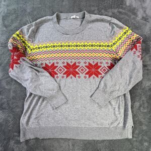 GAP Sweater Womens Extra Large Gray Snowflake Fair Isle Crewneck Holiday Winter